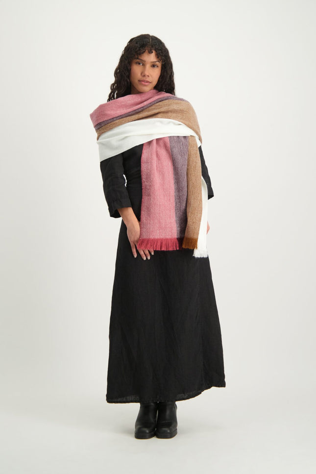 Alpaca Loca | Scarf Striped Wine Red, Grape and Naturals