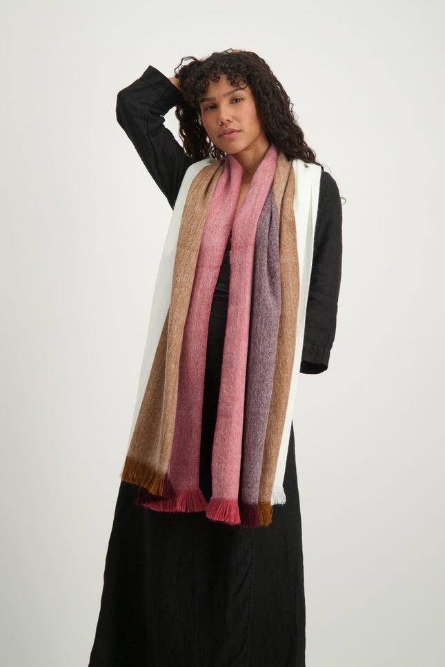 Alpaca Loca | Scarf Striped Wine Red, Grape and Naturals