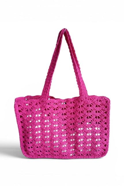 Springmoonatelier | Handmade Fuchsia Crochet Tote Bag – Large Shoulder Bag