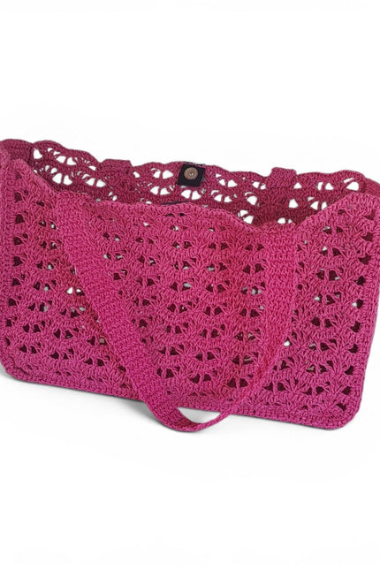 Springmoonatelier | Handmade Fuchsia Crochet Tote Bag – Large Shoulder Bag