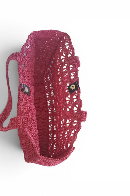 Springmoonatelier | Handmade Fuchsia Crochet Tote Bag – Large Shoulder Bag