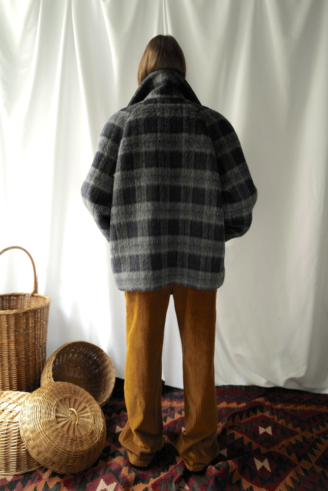 Liama Fluffy Double Breasted  Plaid Half Coat