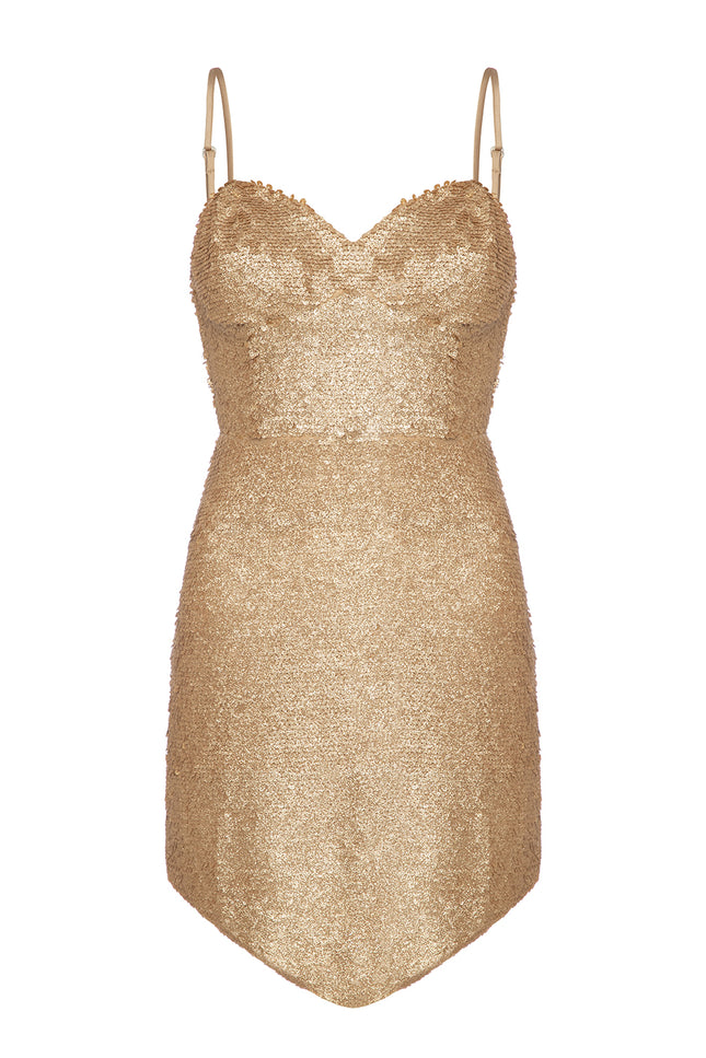 Petra Petrova | Gold Sequin Strappy Mini Dress Sirena