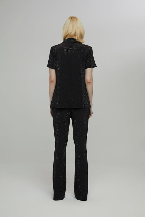 Petra Petrova | Crystal Stone Black Flare Trousers Nicole