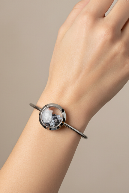 My Little Nature I Snowflake Obsidian Cuff Bracelet – Handmade Stainless Steel Jewelry for Protection and Balance