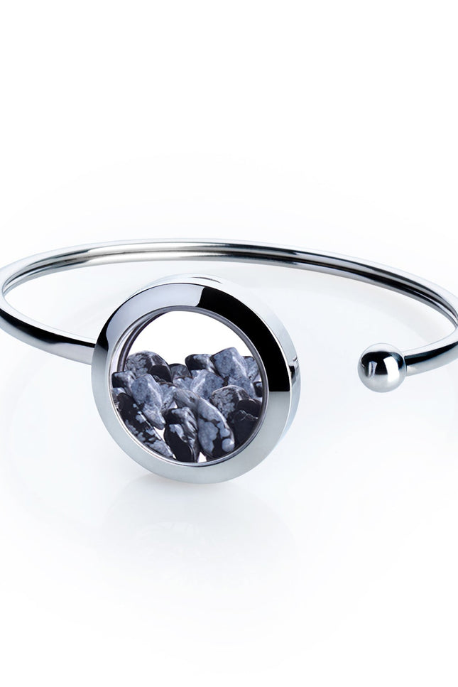My Little Nature I Snowflake Obsidian Cuff Bracelet – Handmade Stainless Steel Jewelry for Protection and Balance