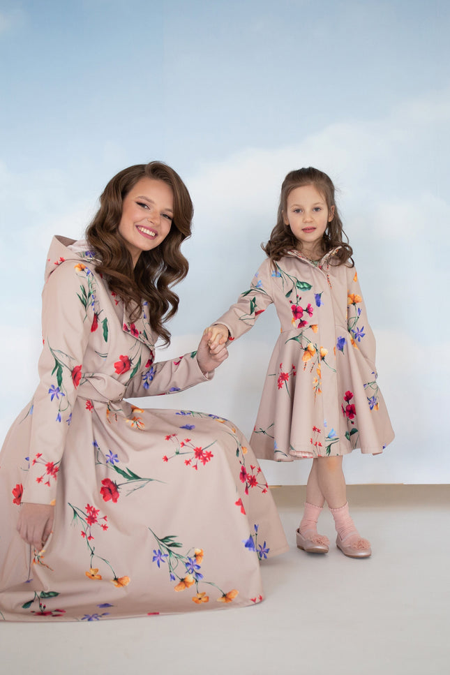 beige mommy and me set with colorful flower print