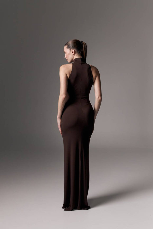 Kolosova | Brown Maxi Dress With A Halter Cutout