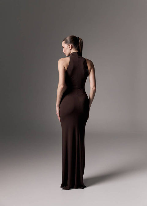 Kolosova | Brown Maxi Dress With A Halter Cutout