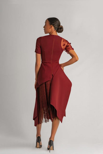 Anitabel | STRUCTURED TOP WITH SHEER SLEEVE IN WINE RED