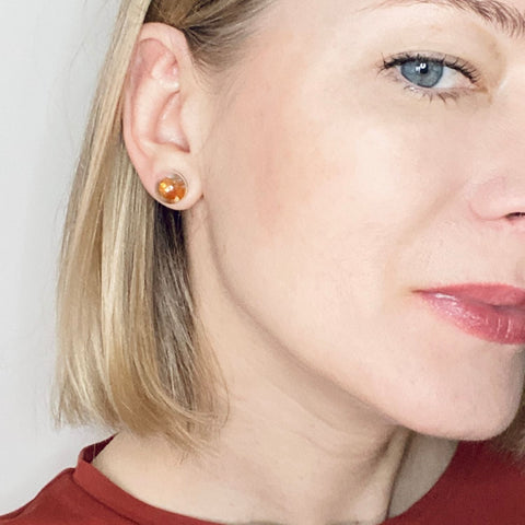 My Little Nature I Stud Earrings With Natural Amber Stones