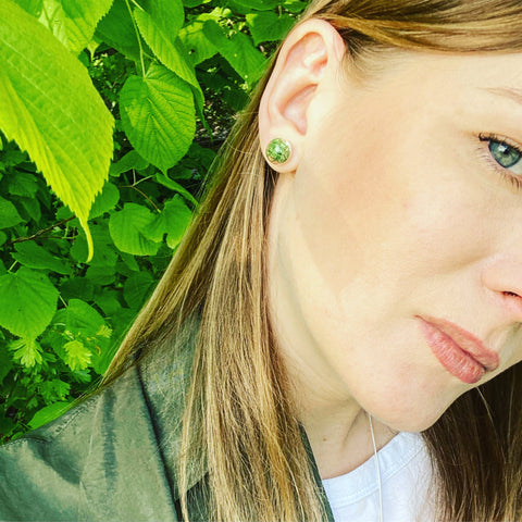 My Little Nature I Stud Earrings With Natural Green Moss