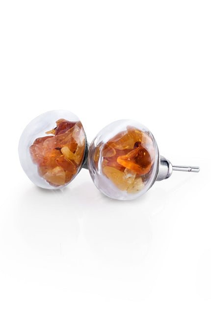 My Little Nature I Stud Earrings With Natural Amber Stones