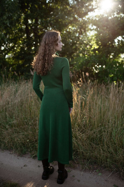 Monala | Knitted Merino Wool A-line Midi Dress in Forest