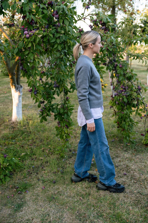 Monala | Crew Neck Merino Wool Sweater in Grey