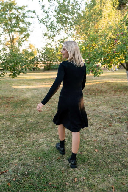 Monala | Mini Knitted Merino Wool A-line Dress in Black