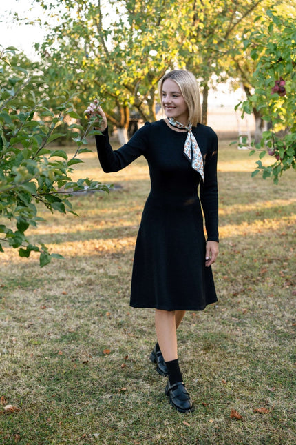Monala | Mini Knitted Merino Wool A-line Dress in Black
