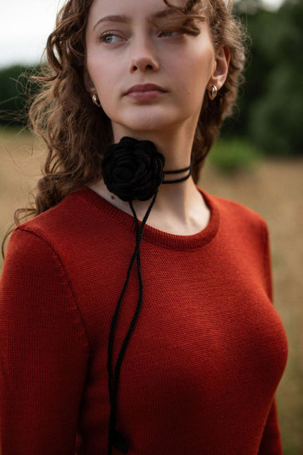 Monala | Mini Knitted Merino Wool A-line Dress in Rust