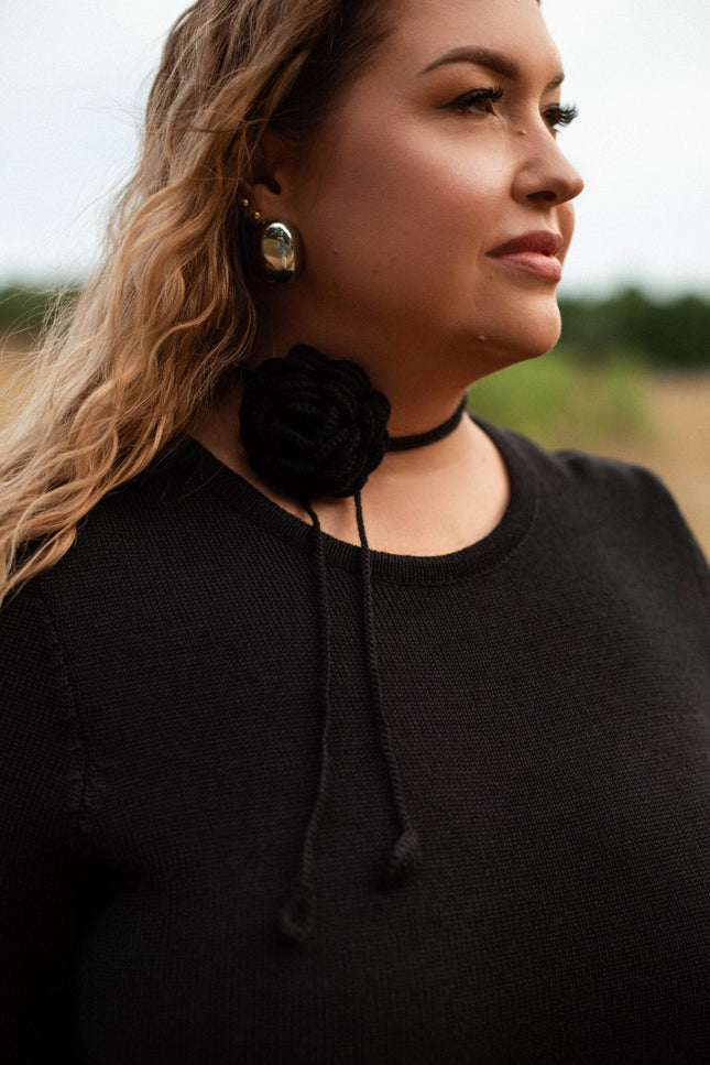 Monala | Knitted Merino Wool A-line Midi Dress in Black