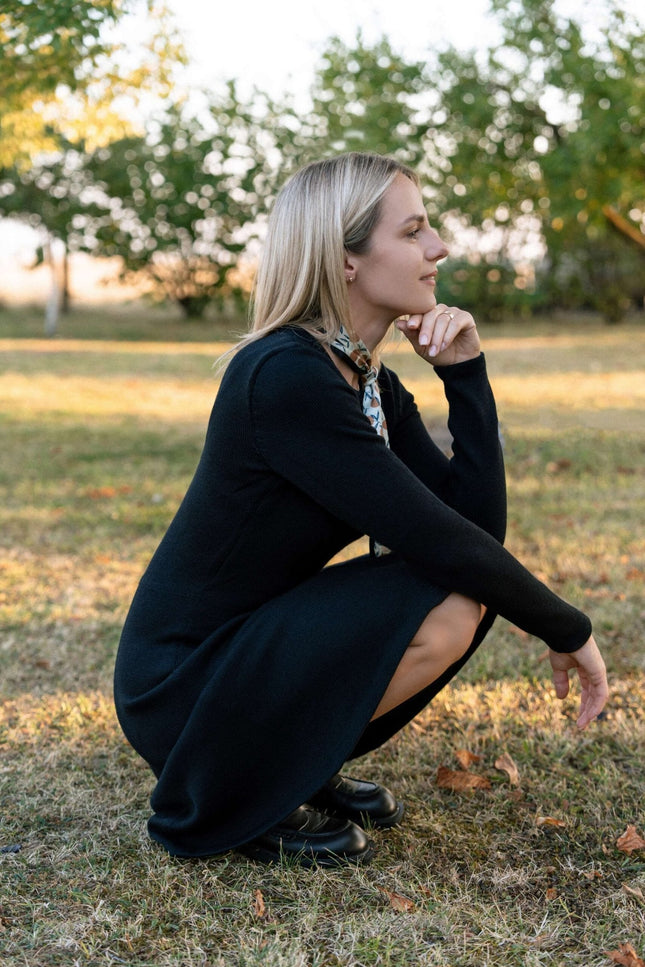 Monala | Mini Knitted Merino Wool A-line Dress in Black