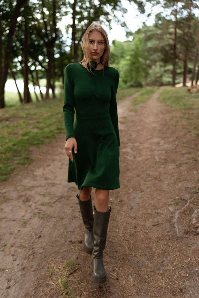 Monala | Mini Knitted Merino Wool A-line Dress in Black