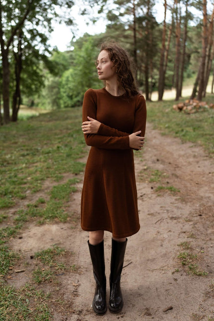 Monala | Mini Knitted Merino Wool A-line Dress in Rust