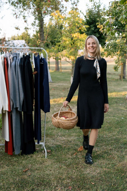 Monala | Mini Knitted Merino Wool A-line Dress in Black