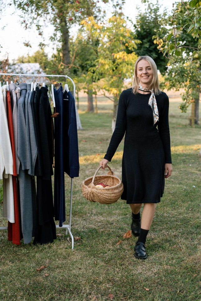 Monala | Mini Knitted Merino Wool A-line Dress in Black