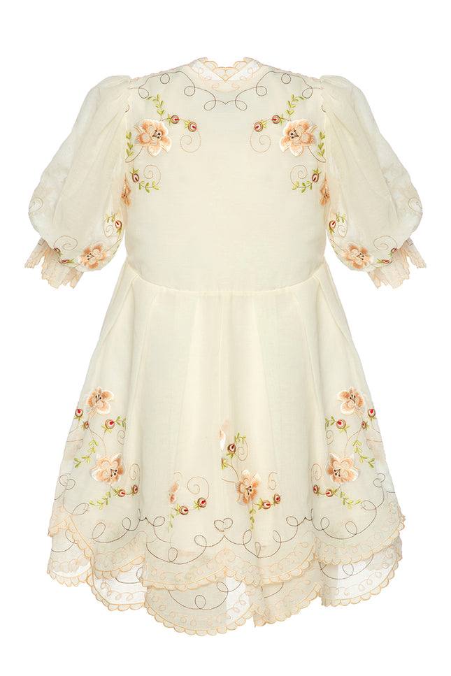 Petra Petrova I Beige Flower Embroidered Linen Dress Syndy