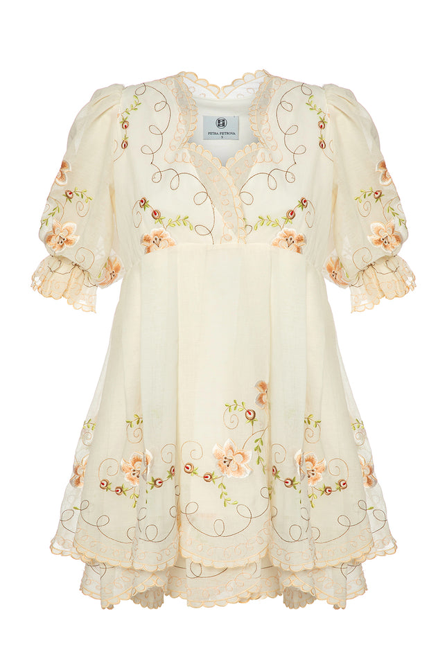 Petra Petrova I Beige Flower Embroidered Linen Dress Syndy