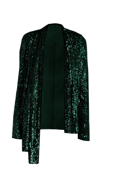 TIA GREEN SEQUIN HIGH LOW BLAZER WITH BELT - ANITABEL