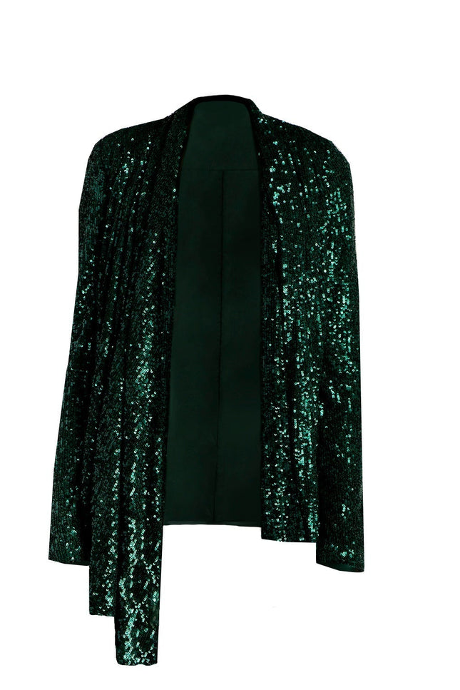 TIA GREEN SEQUIN HIGH LOW BLAZER WITH BELT - ANITABEL
