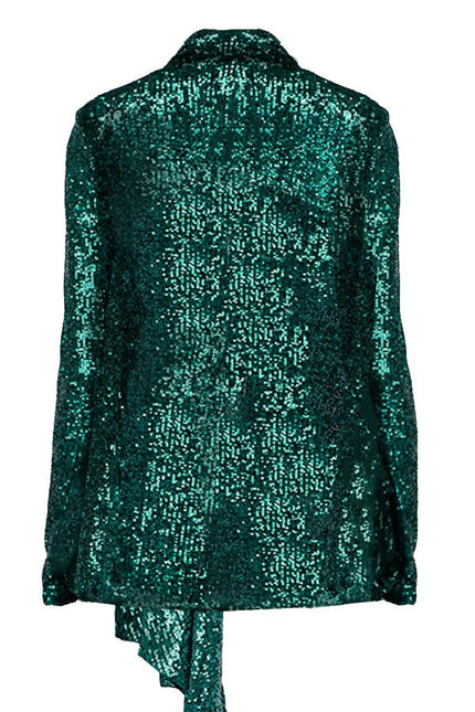 TIA GREEN SEQUIN HIGH LOW BLAZER WITH BELT - ANITABEL
