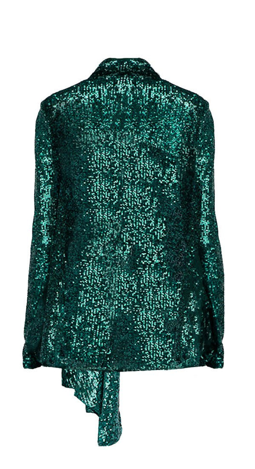 TIA GREEN SEQUIN HIGH LOW BLAZER WITH BELT - ANITABEL