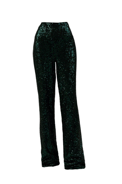 TIA GREEN SEQUIN STRAIGHT LEG PANT - ANITABEL