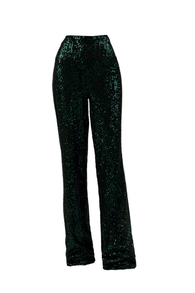 TIA GREEN SEQUIN STRAIGHT LEG PANT - ANITABEL