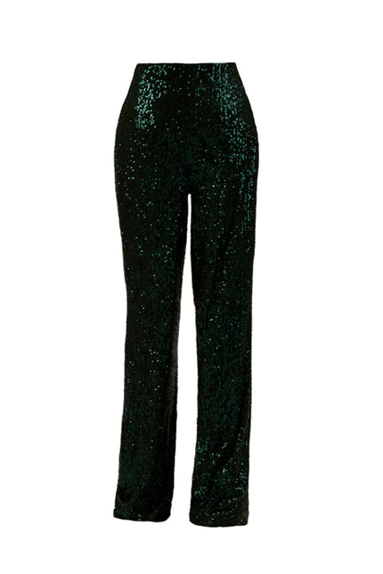 TIA GREEN SEQUIN STRAIGHT LEG PANT - ANITABEL