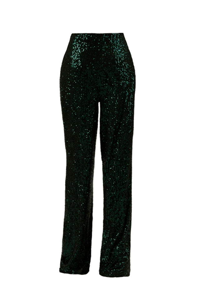 TIA GREEN SEQUIN STRAIGHT LEG PANT - ANITABEL