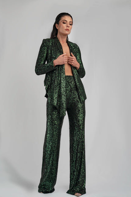 TIA GREEN SEQUIN STRAIGHT LEG PANT - ANITABEL