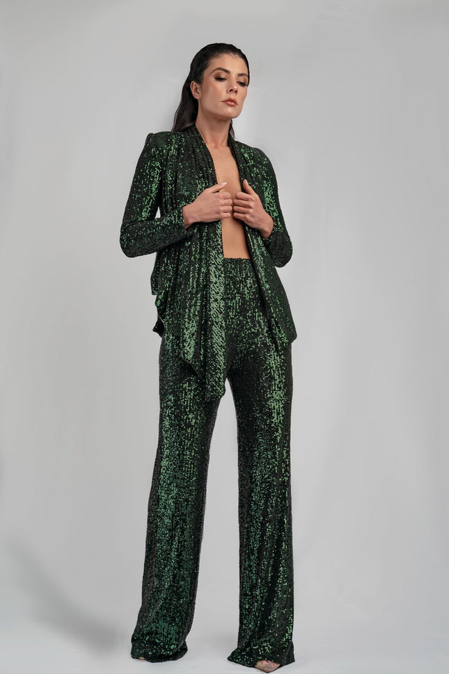 TIA GREEN SEQUIN STRAIGHT LEG PANT - ANITABEL