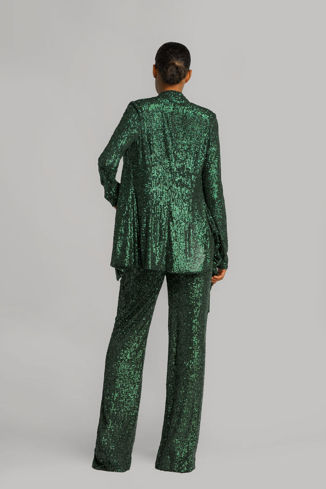 TIA GREEN SEQUIN STRAIGHT LEG PANT - ANITABEL