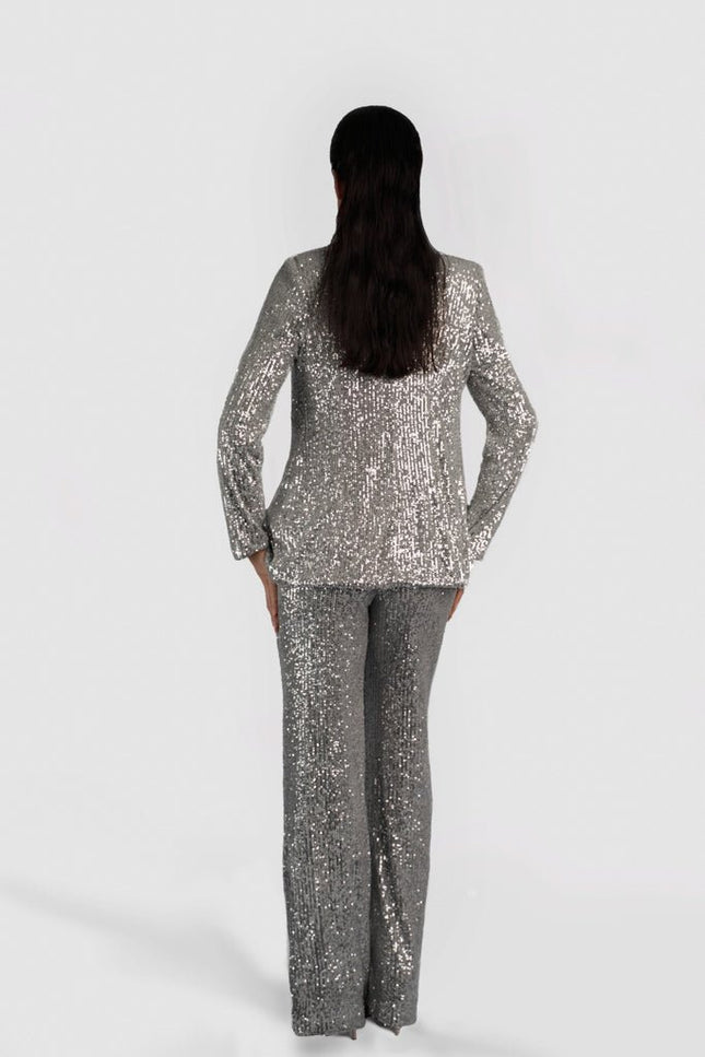TIA SEQUIN STRAIGHT LEG PANTS IN SILVER - ANITABEL
