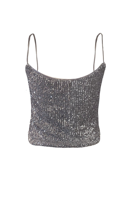 TIA SILVER COWL NECK SPAGHETTI TOP - ANITABEL