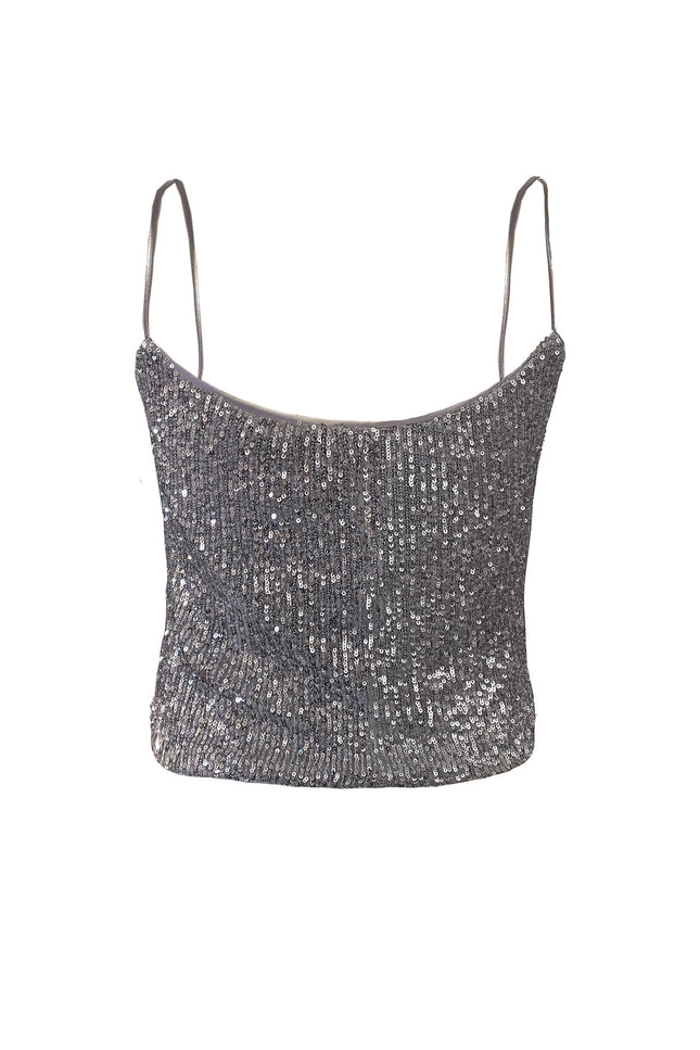 TIA SILVER COWL NECK SPAGHETTI TOP - ANITABEL