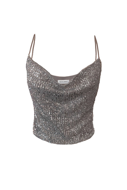 TIA SILVER COWL NECK SPAGHETTI TOP - ANITABEL