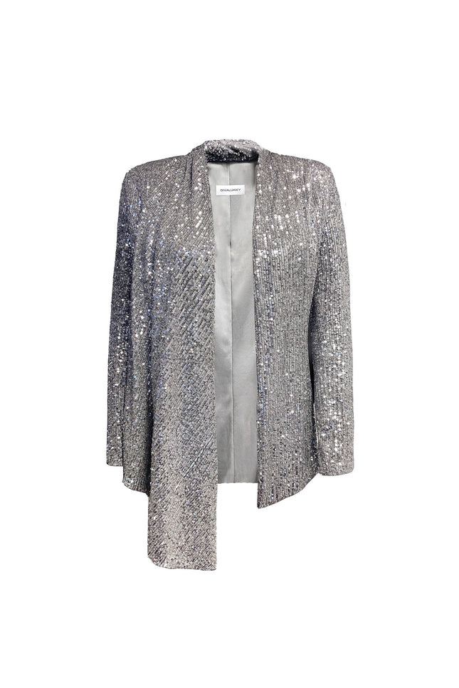 TIA STRUCTURED SEQUIN HIGH LOW BLAZER WITH A DETACHABLE BELT IN SILVER - ANITABEL