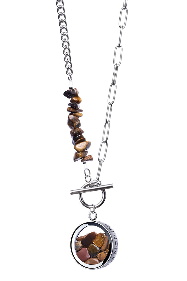 My Little Nature I Toggle Clasp Tiger's Eye Necklace With Beaded Chain And Charm