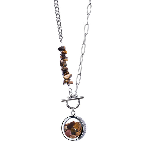 My Little Nature I Toggle Clasp Tiger's Eye Necklace With Beaded Chain And Charm