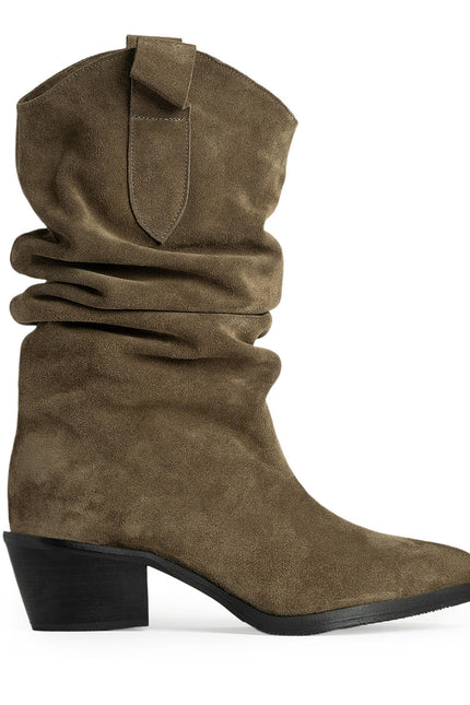 Muse Ciocate din Piele Intoarsa Dusty Olive