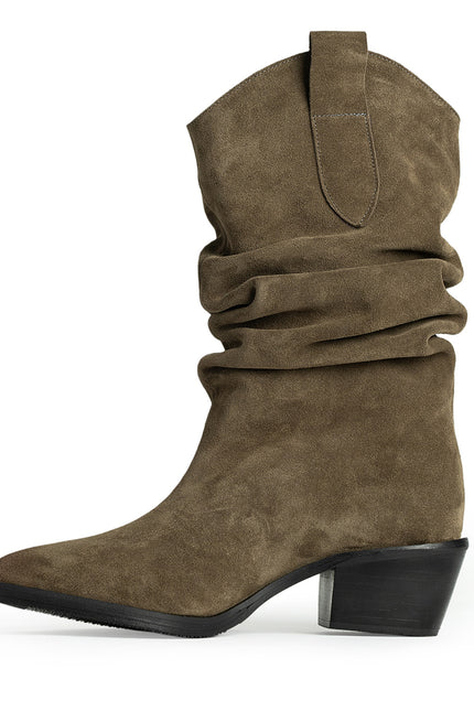 Muse Ciocate din Piele Intoarsa Dusty Olive